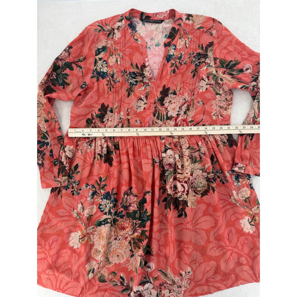 Peruvian Connection Coral Floral Split Neck Tunic Dress - Picture 8 of 9